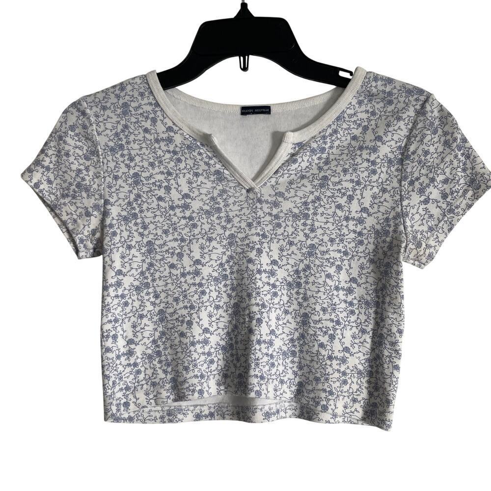 Brandy Melville Women's Cotton Cropped Floral Top Size 2 Made in ITALY
